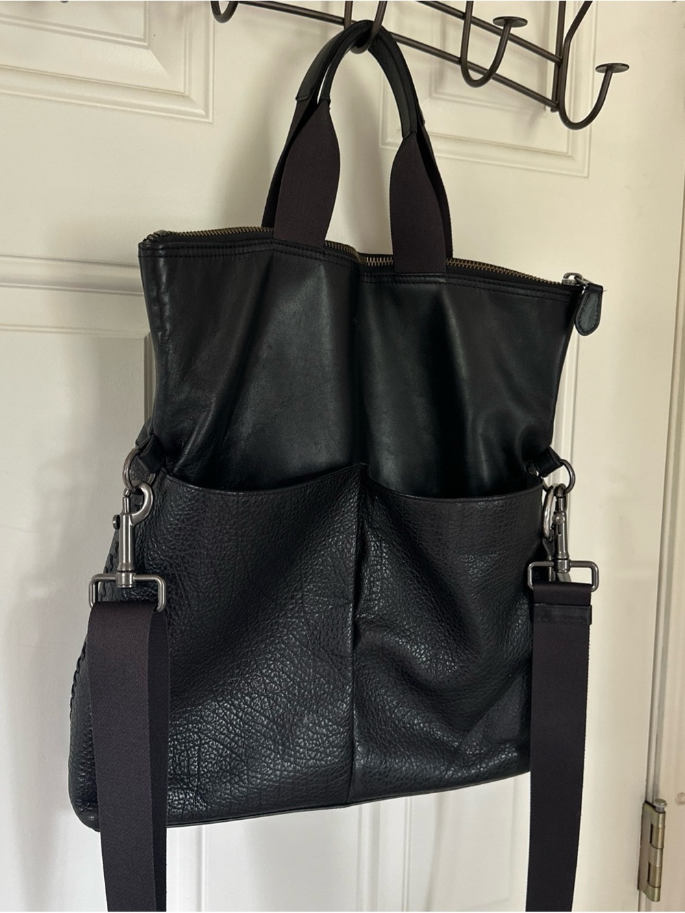 Coach Black Leather Messenger Tote with Removable Strap